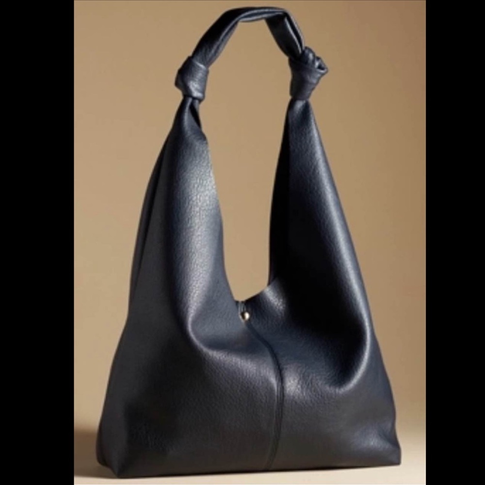Anthropologie Navy Love Knot-Handle Leather Shoulder Bag